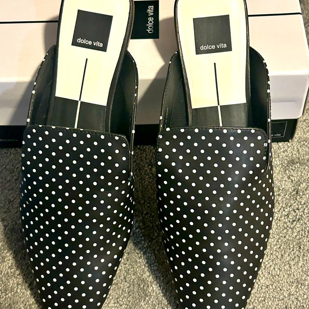 Dolce Vita Black and White Polka Dot leather Slip-Ons